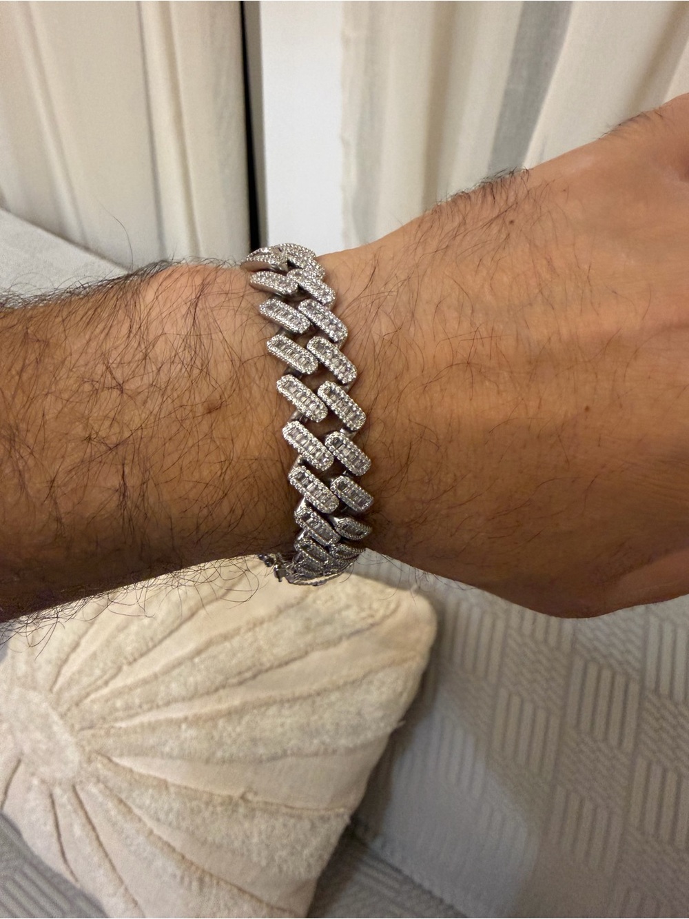 Solid 925 Sterling Silver 15.4mm Baguette Cuban Link Bracelet Iced Out CZ 8" TG